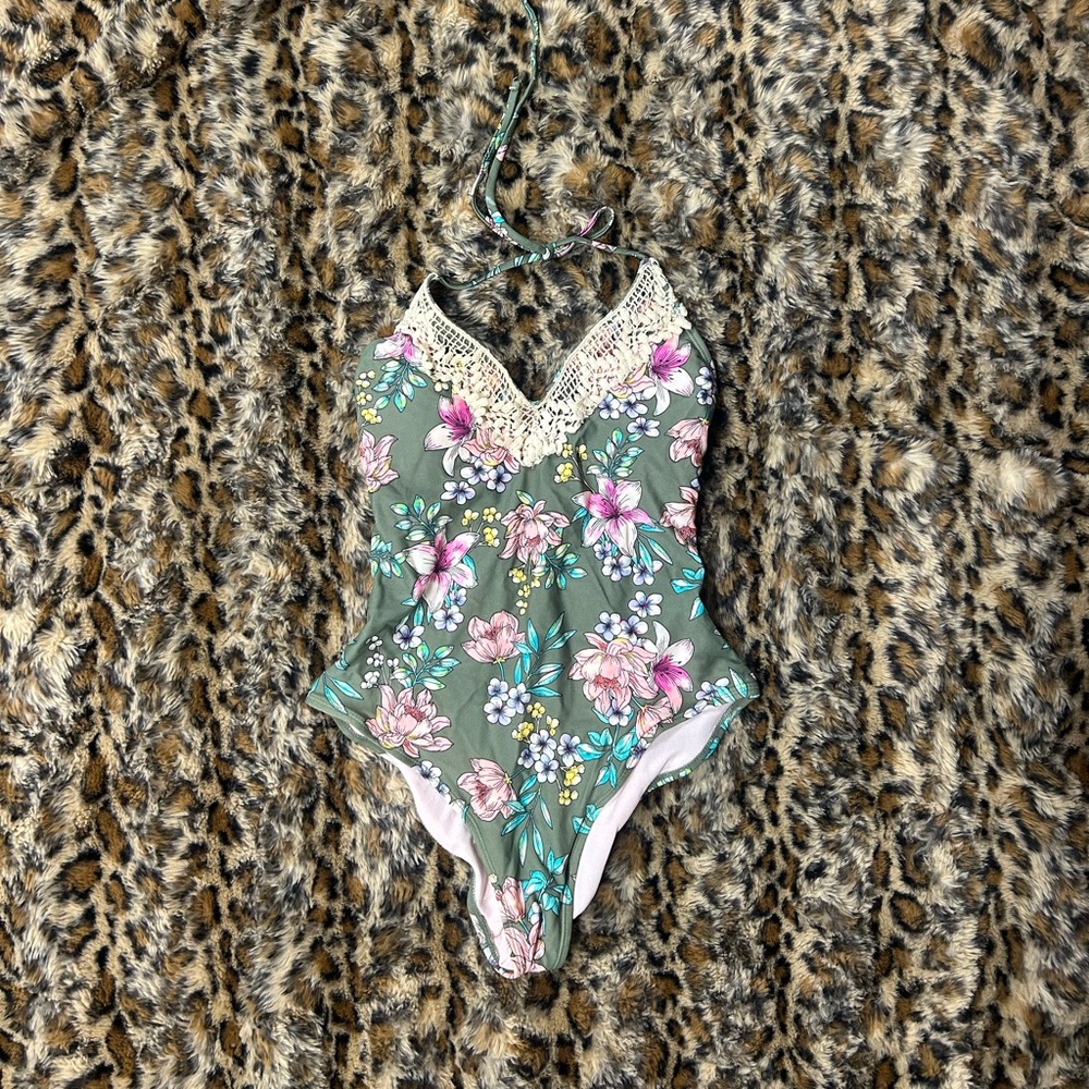 Hula Honey Green and Pink Floral Swimsuit